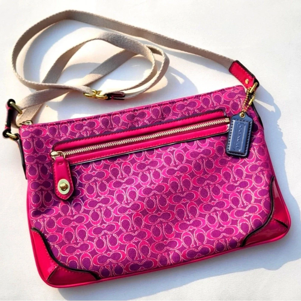 Coach Pink Signature Lurex Crossbody Bag